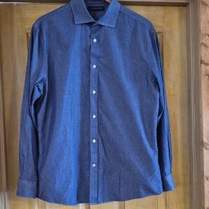Tommy Hilfiger Long Sleeve Button Up Large Slim Fit 16 32/33 Blue  Red Accents